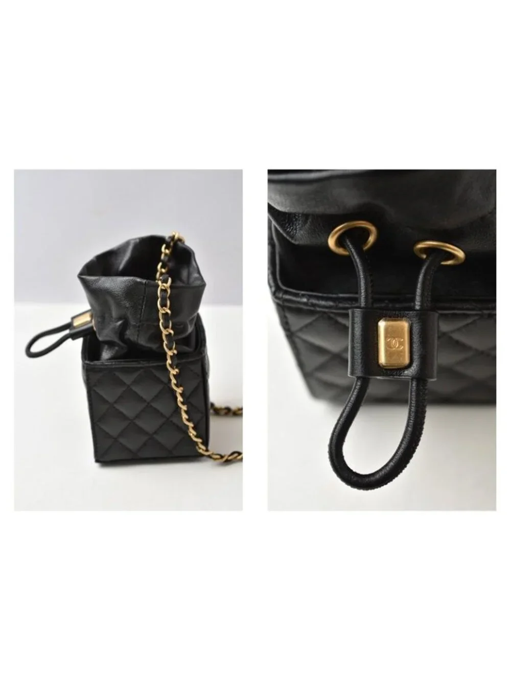 Chanel Chain Shoulder Bag Mini Cube Quilted Lambskin Black Gold